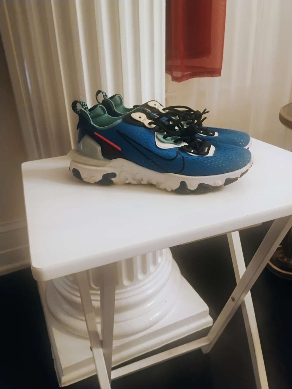 Nike Blue and Green Athletic Sneakers with Red Accent